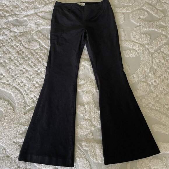 Anthropologie Black Velvet Flared Flare Pants Bell Bottoms 10 High Rise Stretch - Picture 3 of 10